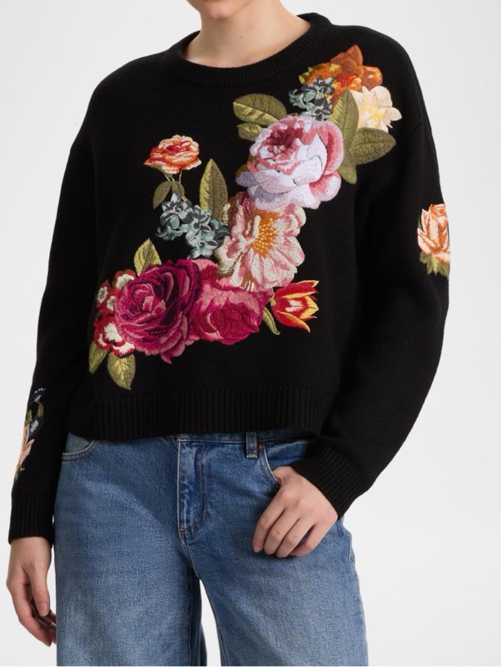 Alice + Olivia Belva Floral Jacquard Sweater Black NWT